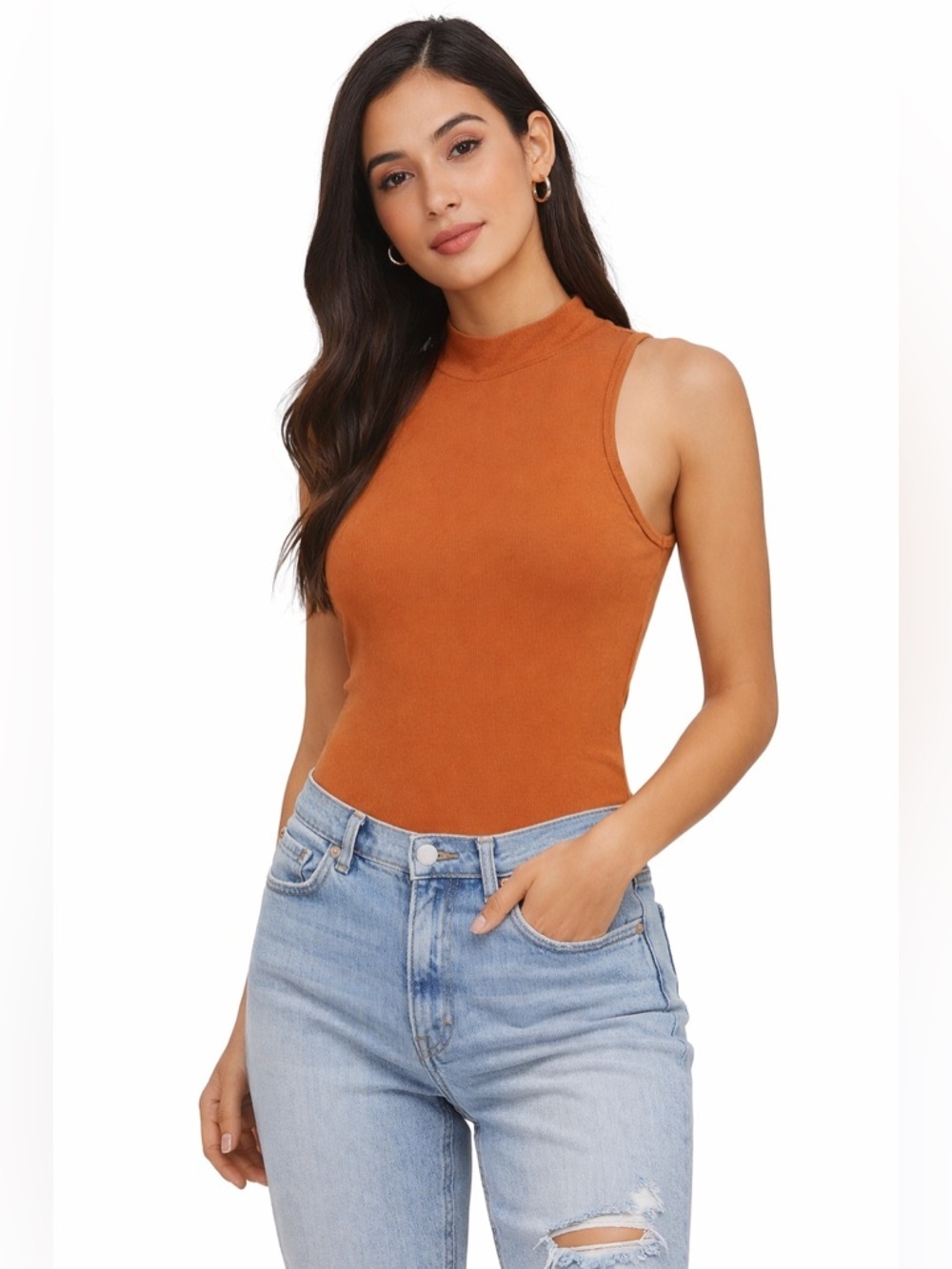 Bozzolo Rust Orange High Neck Racerback Thong Bodysuit Size Small